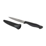 Farberware Edgekeeper 4.5-Inch Fine Edge Utility Knife with Self-Sharpening Blade Cover, High Carbon-Stainless Steel Kitchen Knife with Ergonomic Handle, Razor-Sharp Knife, Black