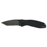 Kershaw Blur Tanto Black Serrated Pocket Knife (1670TBLKST); 3.4 inch Cerakote Finish Blade, Sandvik 14C28N Steel, Partially Serrated Blade; SpeedSafe Opening, Reversible Pocketclip
