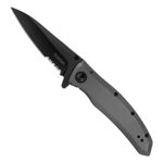 Kershaw Grid Folding Pocket Knife, 3.7 inch Black Serrated Blade, Steel Handle, Pocketclip