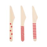 Kitchen Knife Set, Holiday Cutlery (Red 18 Count Wooden Knife) – Stripe, Chevron & Polka Dot Christmas Utensils, Cake Cutter, Bulk Party Supplies, Instead of Plastic Silverware