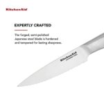 KitchenAid Gourmet Forged Stainless Steel Serrated Utility Knife with Custom-Fit Blade Cover, 5.5-inch, Sharp Kitchen Knife, High-Carbon Japanese Stainless Steel Blade, Brushed Stainless Steel Handle