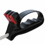 Manual Knife Sharpener with Comfortable Ergonomic Handle, Has Separate Tungsten Carbide Blades for Knives & Scissors & Extendable Ceramic Rod for Serrated & Specialty Knives, Black & Red by Vokram
