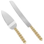 Homi Styles Cake Server Set with Knife | Elegant Gold Color With Beaded Handles & Premium 420 Stainless Steel Blades | Cake & Pie Serving Set For Wedding Cake, Birthdays, Anniversaries, Parties