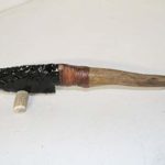 Caribou antler handle knife with obsidian blade. a180 .Ornamental, replica, primitive tool.