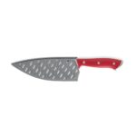 DASH Zakarian 7″ German Steel Rocking Chef Knife with Sheath, Perfect for Vegtables, Red
