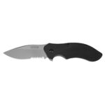 Kershaw Clash Serrated Pocketknife, 3″ 8Cr13MoV Steel Drop Point Blade, Assisted One-Handed Flipper Opening, Folding Utility EDC