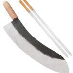 Guwalli Carbon Steel Mincing Mezzaluna Turkish Kebob Knife, 19.7 inch/50cm, with 2 Kabob Skewers