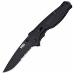 SOG Folding Knife Pocket Knife – “Flash II” TFSA98-CP Spring Assisted Knife with 3.5” Black TiNi Half Serrated Knife Blade + Tactical Knife Grip