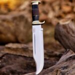 HMC 15 Inches Large Handmade Crocodile Dundee Bowie Knife with Leather Sheath – Mirror Polished D2 Stainless Steel Bowie Knife – Razor Sharp Custom Bowie Knife for Men, Women, Outdoor, Hunting Bowie Knives, Buffalo Horn Handle Fixed Blade Hunting knife (15 INCHES)