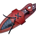 H.M Knives Handmade Damascus Steel Knife – Fixed blade Bush craft Hunting Knife, Survival & Camping Knives, with Rose Wood Handle Real leather Sheath, (HM1)