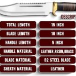 H.M Knives 15″ Crocodille dundee Bowie Knife With Sheath-Fixed Blade Knife With Sheath-Survival Knife-Hunting Knife- for Camping, Outdoor, Bushcraft – Gift for Men