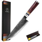 [8 Inch]Chef Knife,FANTECK Kitchen Knife VG10 Damascus Professional Sharp High Carbon Stainless Steel 67-Layer Meat Sushi Fruit Cutting Gyuto Chef Knife[Gift Box]-Ergonomic G10 Wood Handle-Acrylic Rim