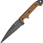 CRKT C/K Dragon Black Fixed Blade Knife, 4.625in, Wharncliffe Blade, Grooved Brown G10 Handle