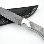 Whole Earth Supply Drop Point Damascus Hunting Knife with White & Gray German Micarta Skinning Custom Knives with Leather Sheath