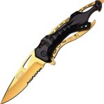 MTech USA MT-A705BG Spring Assist Folding Knife, Gold Blade, Black and Gold Handle, 4.5-Inch Closed