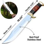 WARIVO KNIFE D2 18 Inches Large Crocodile Dundee Bowie Knife with Leather Sheath Fixed Blade Hunting Knife with Leather and Horn Handle for Outdoor Camping