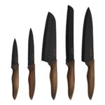 Kitchen Knife Set, Hecef Stainless Steel Super Sharp Blade Chef Knife Set with FDA Grade Black Color Coating,Includes Chef,Bread,Santoku,Utility and Paring Knife with Matching Blade Guards
