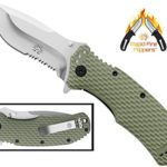 Off-Grid Knives – OG-220S – Rapid Fire Camping & Hunting Folding EDC Knife, Cryo Japanese AUS8 Combo Blade with Tough & Grippy Fiberglass Reinforced Nylon (FRN) Handle & All-Position Mounting Clip