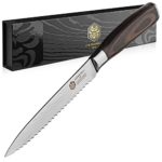Kessaku Serrated Utility Knife – Samurai Series – Japanese Etched High Carbon Steel, 5.5-Inch