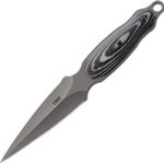 CRKT Shrill Fixed Blade Knife with Sheath: Light Weight, Double Edged Ti Nitride Finish, Resin Infused Fiber Handle, Leather Sheath with Boot Clip 2075