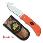 Outdoor Edge GripHook – 3.2″ Folding Gut-Hook Skinner Hunting Pocket Knife with AUS-8 Stainless, Rubberized Nonslip TPR Handle and Mossy Oak Nylon Belt Sheath