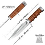 ZhengSheng 5.8 inches Fixed Blade Hunting Knife Genuine Leather Handle Bowie Knife with Leather Sheath Straight Edge Knife for Camping, Hiking, Survival