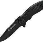 Smith & Wesson SWA24S 7.1in Stainless Steel Folding Knife with 3.1in Clip Point Serrated Blade and Aluminum Handle for Outdoor Tactical Survival and Everyday Carry