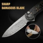 CIVIVI Elementum II Pocket Folding Knife, 2.96″ Damascus Blade Knife with Deep Carry Pocket Clip for EDC Camping Hiking Hunting C18062P-10