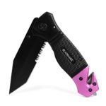 BladeMate Tactical Folding Knife: Survival Rescue Pocket Knife with 3.5″ Stainless Steel Tanto Blade, Seat Belt Cutter, and Glass Breaker (Pink)