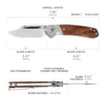 CJRB Bowie Pyrite Pocket Knife EDC Knife Folding Knife with 3.15” AR-RPM9 Steel Blade, Hunting Knife with Wood Handle for Camping, Survival – Suitable for Men & Women – J1942 Rosewood