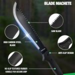 MOSSY OAK Machete with Saw, 19″ Sharp Machete with Sheath, Ergonomic No-Slip Handle, Machetes for Bushcraft, Outdoor Hunting, Garden Cutting Trees and Yard Work