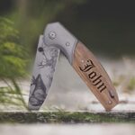 Custom Engraved Folding Pocket Knife with Elk Blade – Personalized Hunting Fishing Gift for Dad, Men, Him, Husband – Customized with Name (Elk – Custom Personalized)