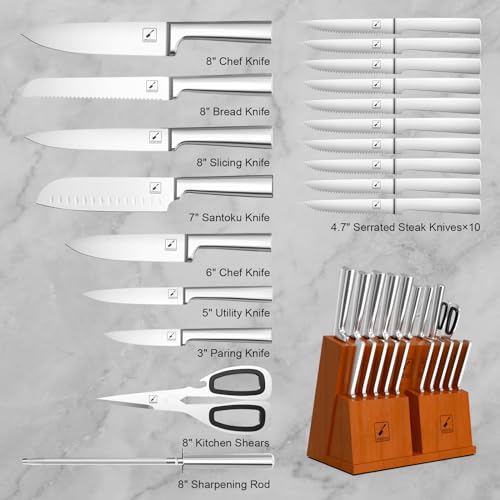 imarku Knife Set, 20PCS Kitchen Knife Set with Block and Sharpener ...