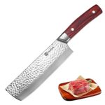 Cleaver Knife 7 Inch, PAUDIN Pro Chinese Vegetable Cleaver Meat Nakiri Knife German High Carbon Stainless Steel 7Cr17Mov Hammered Pattern, Sharp Knife with Ergonomic Pakka Wood Handle