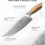 Emojoy Chef Knife 8-inch All Purpose, Japannese Steel, 67-Layers Damascus Knife with Original Olive Wood Handle, Include Wooden Gift Box