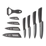 Knife Set Ceramic | Five Piece (Black) 6″ Chef Knife, 5″ Utility Knife, 4″ Fruit Knife, 3″ Paring Knife, One Peeler