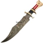 NoonKnives : CUSTOM HAND MADE DAMASCUS STEEL COLLECTIBLE GUTT KNIFE HANDLE MATERIAL BONE USA FLAG ACID ACHING (STAR)