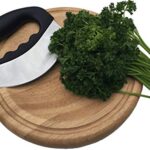 Checkered Chef Mezzaluna Knife – Rocker Knife, Mincing Knife, and Mezzaluna Chopper w/Single Blade and Cover/Sheath – Vegetable Cutter & Salad Chopper