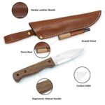 BPS Knives B1 CSHF – Bushcraft Fixed Blade Knife With Leather Sheath and Ferro Rod – Camping Knives – Outdoor Carbon Steel Full Tang Knife – Handmade Camp Knife – Survival Tactical Knife