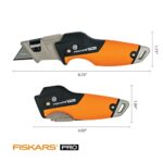 Fiskars 770030-1001 Utility Pro, Retractable Knife, Box Cutter, for Crafts, Work Gear, Moving, Folding, Orange/Black