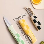 2 in 1 Stainless Steel Fruit Knife, Multifunctional Portable Peeling Fruit Knife, Creative Fruit and Vegetable Dual-Use Knife, with Ergonomic Non-Slip Handle & Sharp Blade (Yellow)