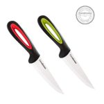 Ceramic knife Super Sharp 4-inch Utility Knife Fruit Paring Knife Set with Sheath, Rust Proof Kitchen knives Sets for Cutting Boneless meats, Sashimi, Fruits and Vegetables (Red+Green)