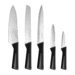 Hecef Stainless Steel Kitchen Knife Set 5 Pieces For Home Cooking Culinary School Commercial Kitchen with Hammered Pattern,Paring Utility Slicing Bread Chefs Knife all with Knife Cover/Sheath