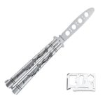VORNNEX Practice Butterfly Knife with Sure Spring Latch, Full Stainless Steel Black Dragon Dull Balisong Trainer, Unsharpened Butterfly Knife Comb for CS GO Training(Silver)