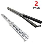 Butterfly Knife, Trainer Martial Arts Practice Swords Steel Metal Folding Knife Training Knife Tool Unsharpened, Random Color Blade Black and Silver, Set of 2