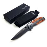 BGT Hunting Folding Knife 3.5 Inches Blade With Titanium Coating, Steel and Rosewood Handle, Include Nylon Sheath and Black Box
