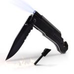 Best 6-in-1 Survival Tactical Folding Pocket Knife with LED Light, SeatBelt Cutter, Glass Breaker, Magnesium Fire Starter, Bottle Opener; Military Grade Emergency Tool (Black)