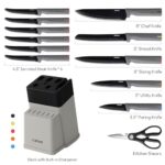 CAROTE 14Pcs Kitchen Knife Set, Stainless Steel knife set with ABS Block, Rustproof Cutlery with Ceramic Surface, 6 Steak Knives