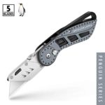 FANTASTICAR Folding Utility Knife Gift Box Cutter Set Lightweight Aluminum Body with 5-Piece Extra Blades (Gray)