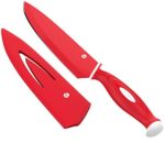Vremi Professional Chef Knife – 12.6 Inch Stainless Steel Blade with BPA Free Sheath – Heavy Duty Kitchen Knife with Ergonomic Handle – Durable for Slicing Dicing Mincing Vegetables Meat Fruits – Red